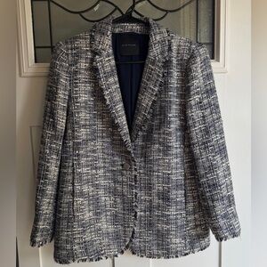 Elie Tahari Navy and White Tweed Blazer